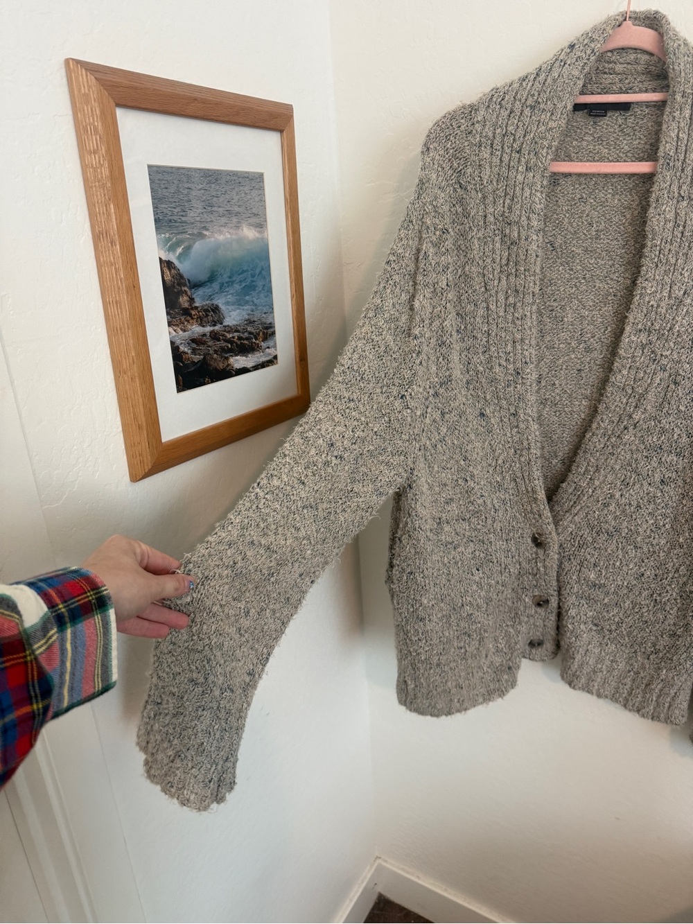 Alexander Wang Linen Blend Marled Knit Shawl Cardigan Sweater - Picture 3 of 6